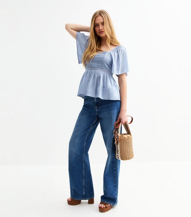 New Look Women's Blue Lace Pleated Bodice Milkmaid Top School New Look - 3