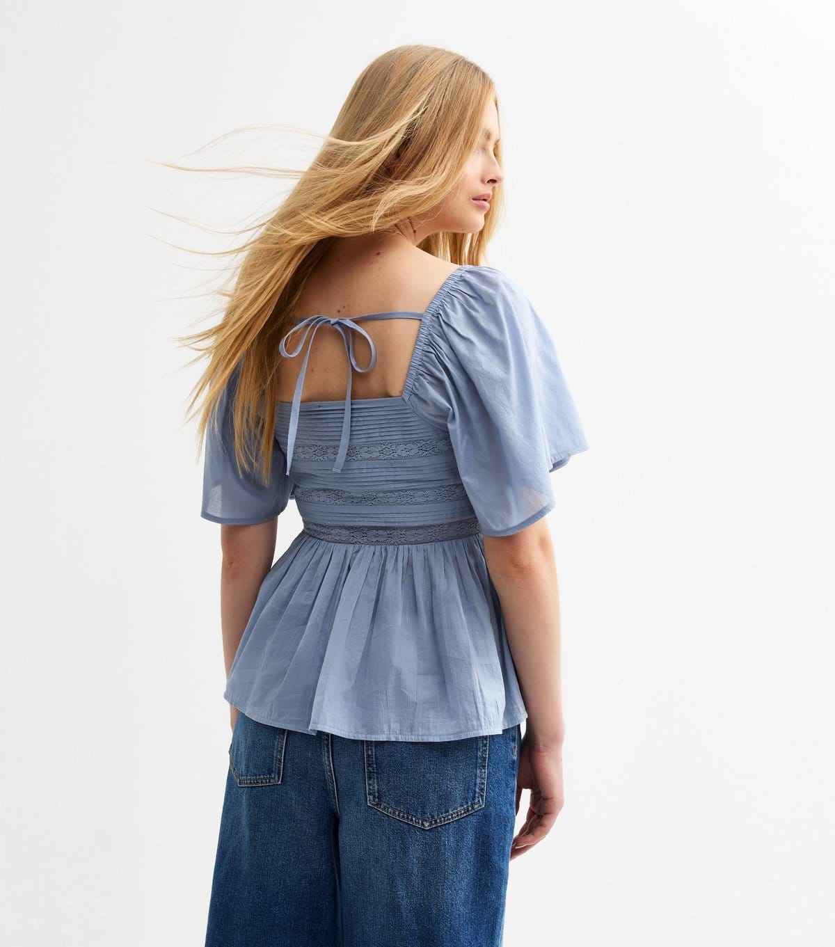 New Look Women's Blue Lace Pleated Bodice Milkmaid Top School New Look - 4