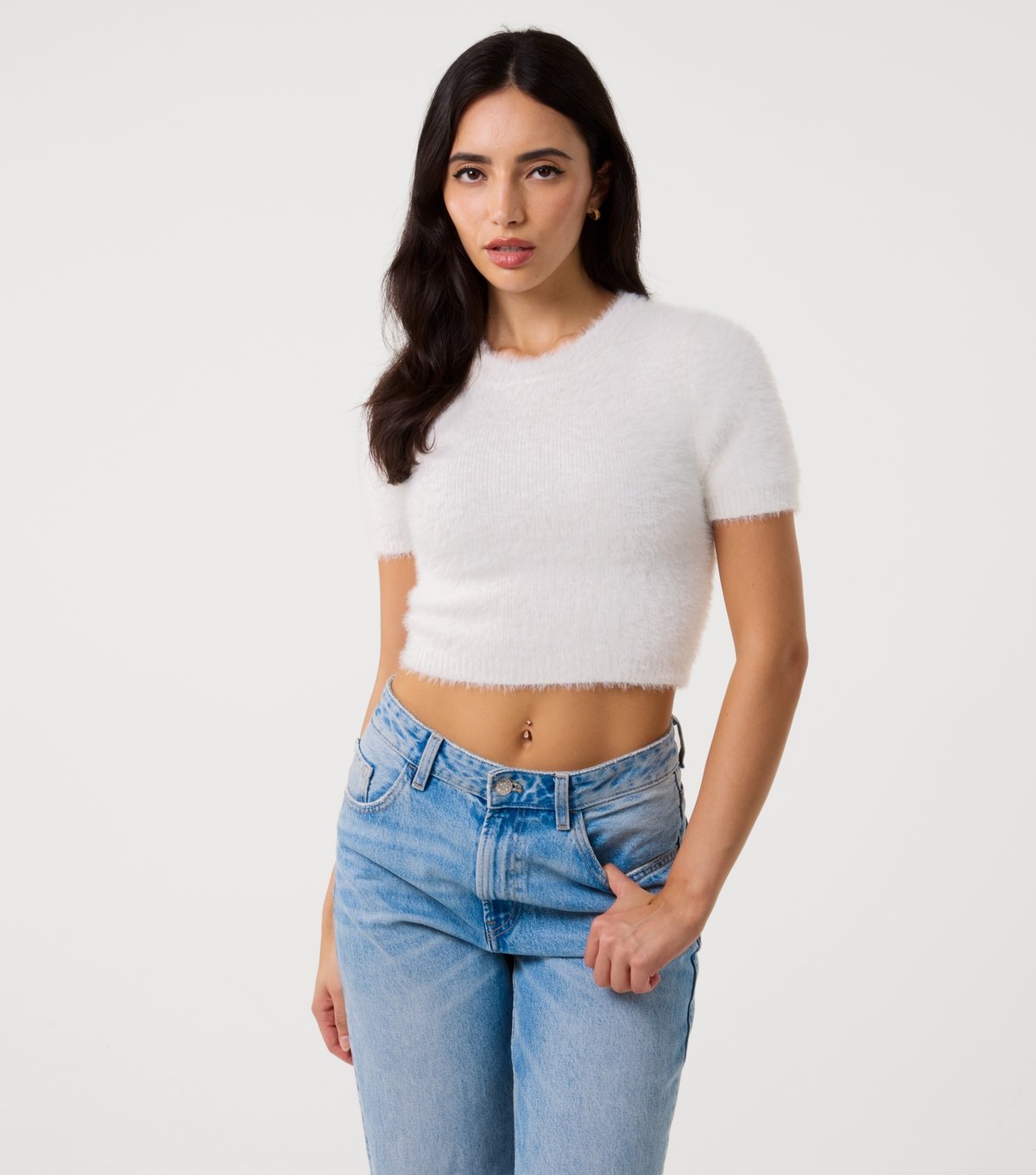 Pink Vanilla Women's Off White Short Sleeve Fluffy Jumper Pink Vanilla New Look - 3