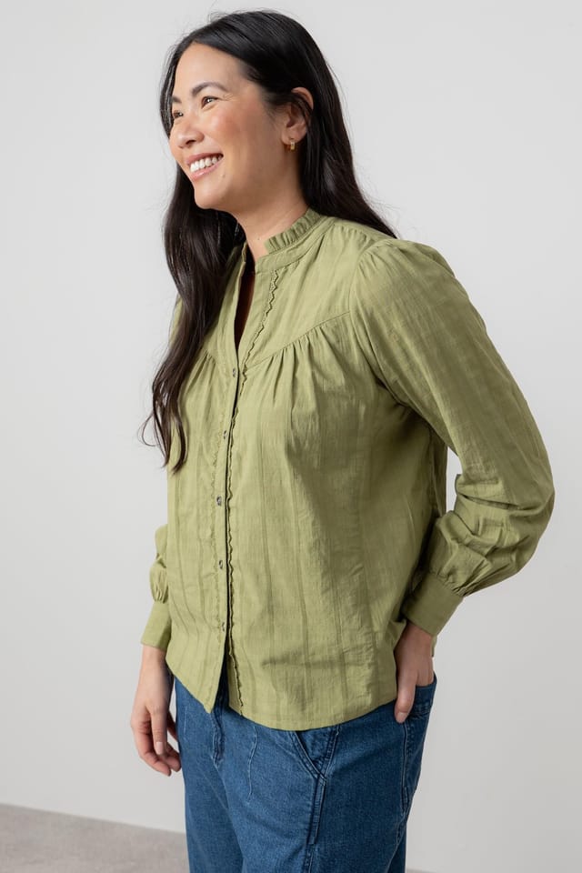 Lily & Me Lily & Me Women's Wayfaring Check Cotton Long Sleeve Blouse in Green - 2