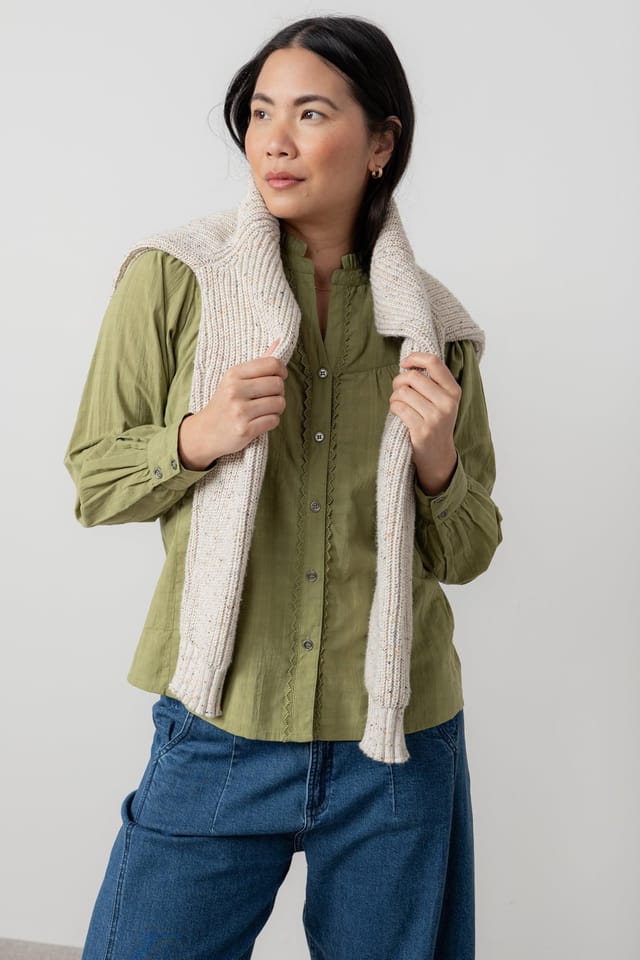 Lily & Me Lily & Me Women's Wayfaring Check Cotton Long Sleeve Blouse in Green - 3