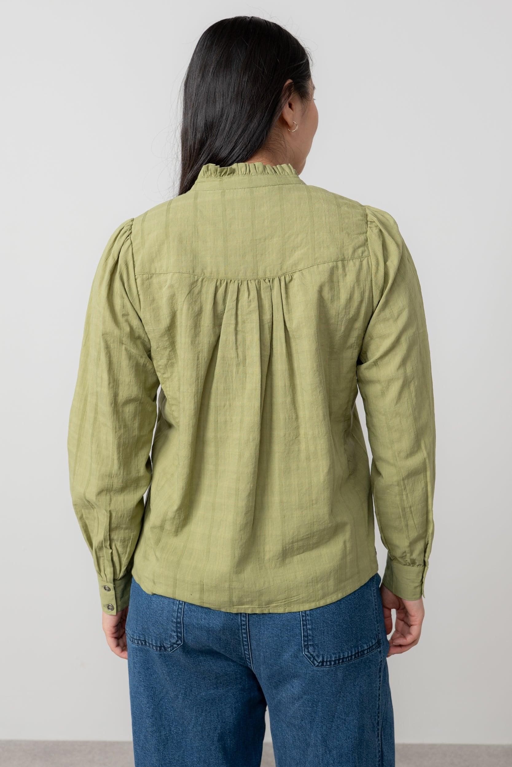 Lily & Me Lily & Me Women's Wayfaring Check Cotton Long Sleeve Blouse in Green - 4