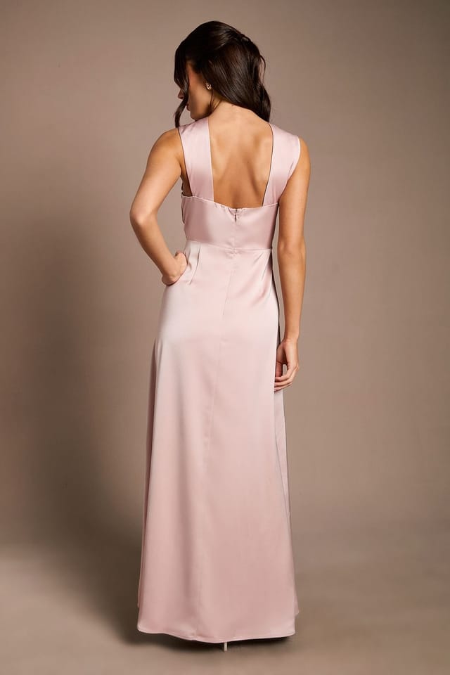 Coast Coast Women's Twisted Halterneck Satin Maxi Bridesmaid Dress in Blush - 3