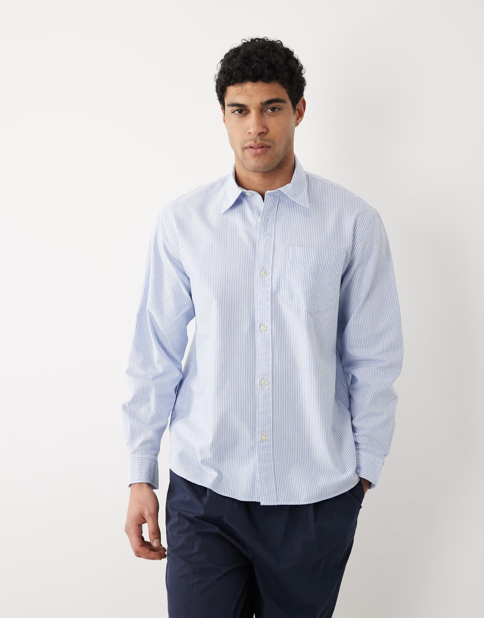 ASOS Selected 100% cotton Oxford long sleeve shirt in blue stripe