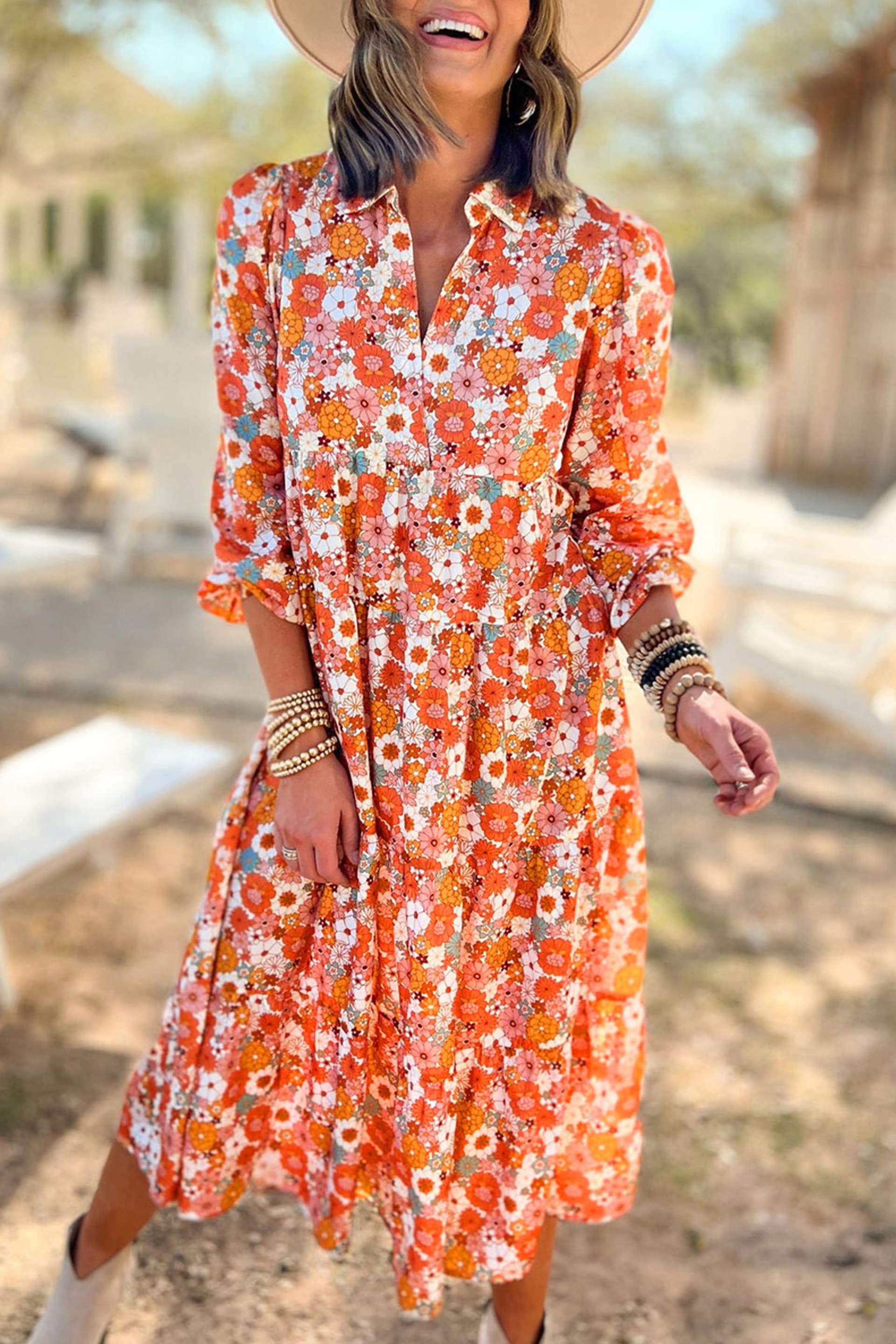 Everyday The Label Everyday The Label Women's Floral Print Midi Dress in Tangerine