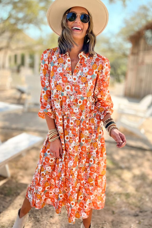 Everyday The Label Everyday The Label Women's Floral Print Midi Dress in Tangerine - 3
