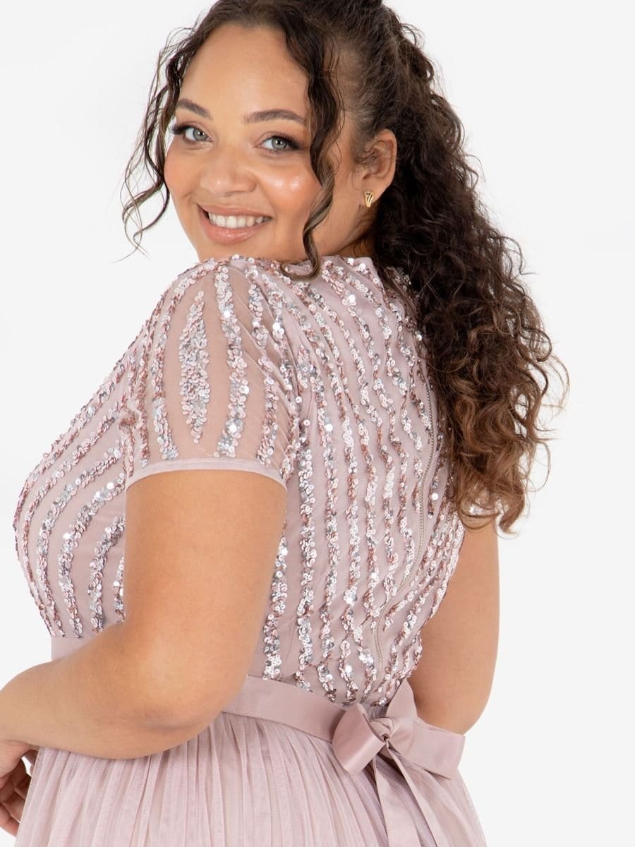 Maya Deluxe Maya Deluxe Women's Belted Stripe Embellished Maxi Dress in Light Pink - 4