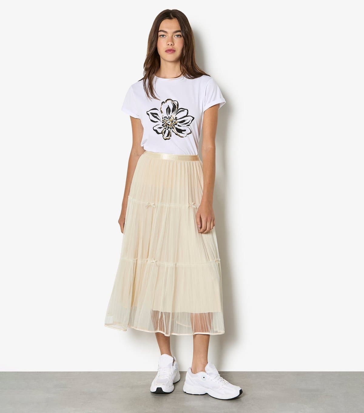 Apricot Women's Cream Bow Detail Mesh Midi Skirt Apricot New Look