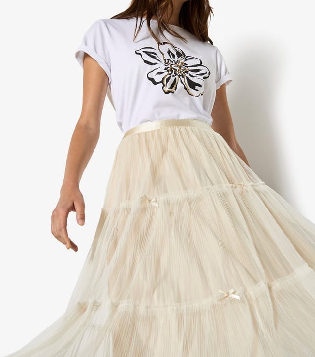 Apricot Women's Cream Bow Detail Mesh Midi Skirt Apricot New Look - 3