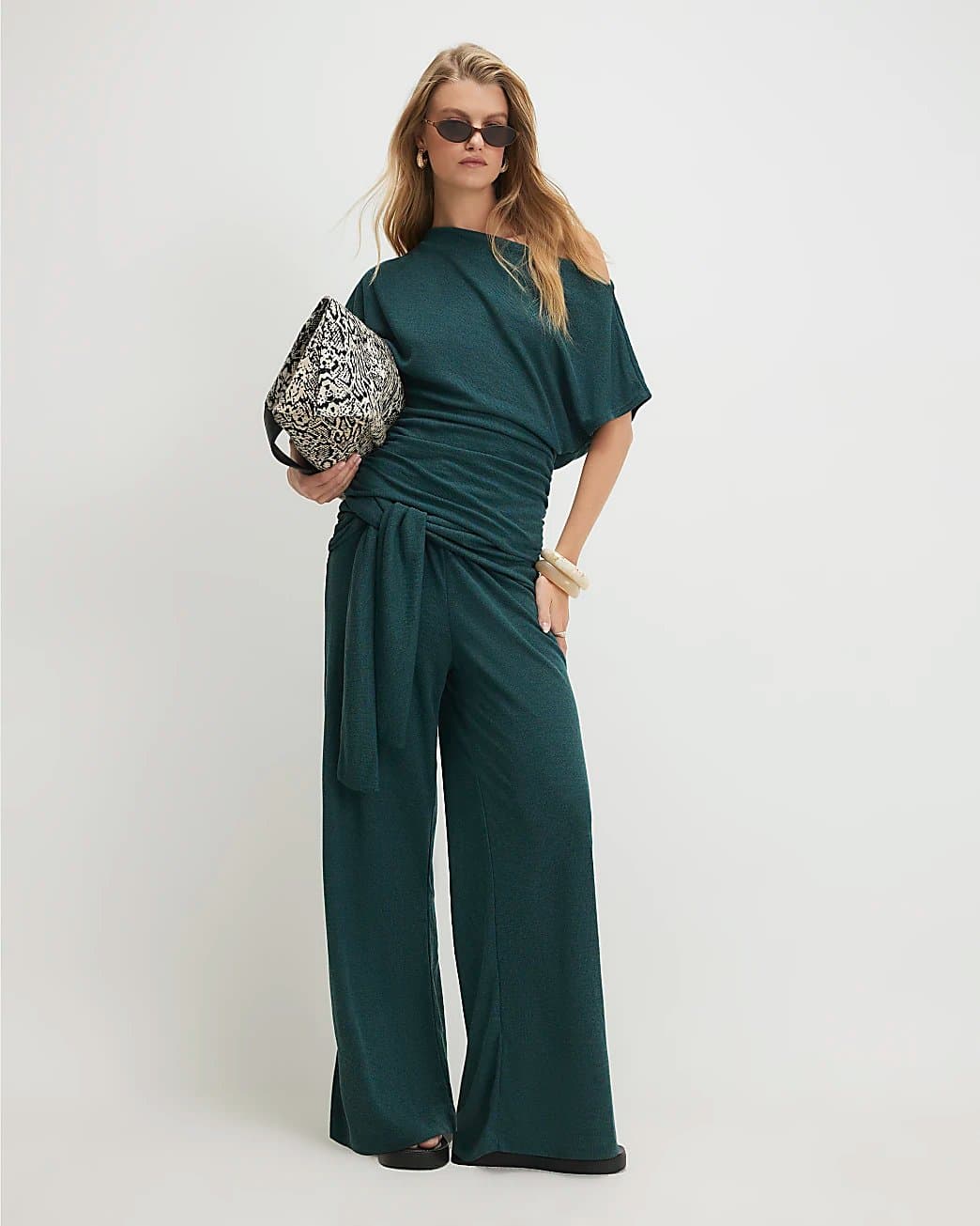 River Island River Island Womens Green Cotton Tie Waist Trousers