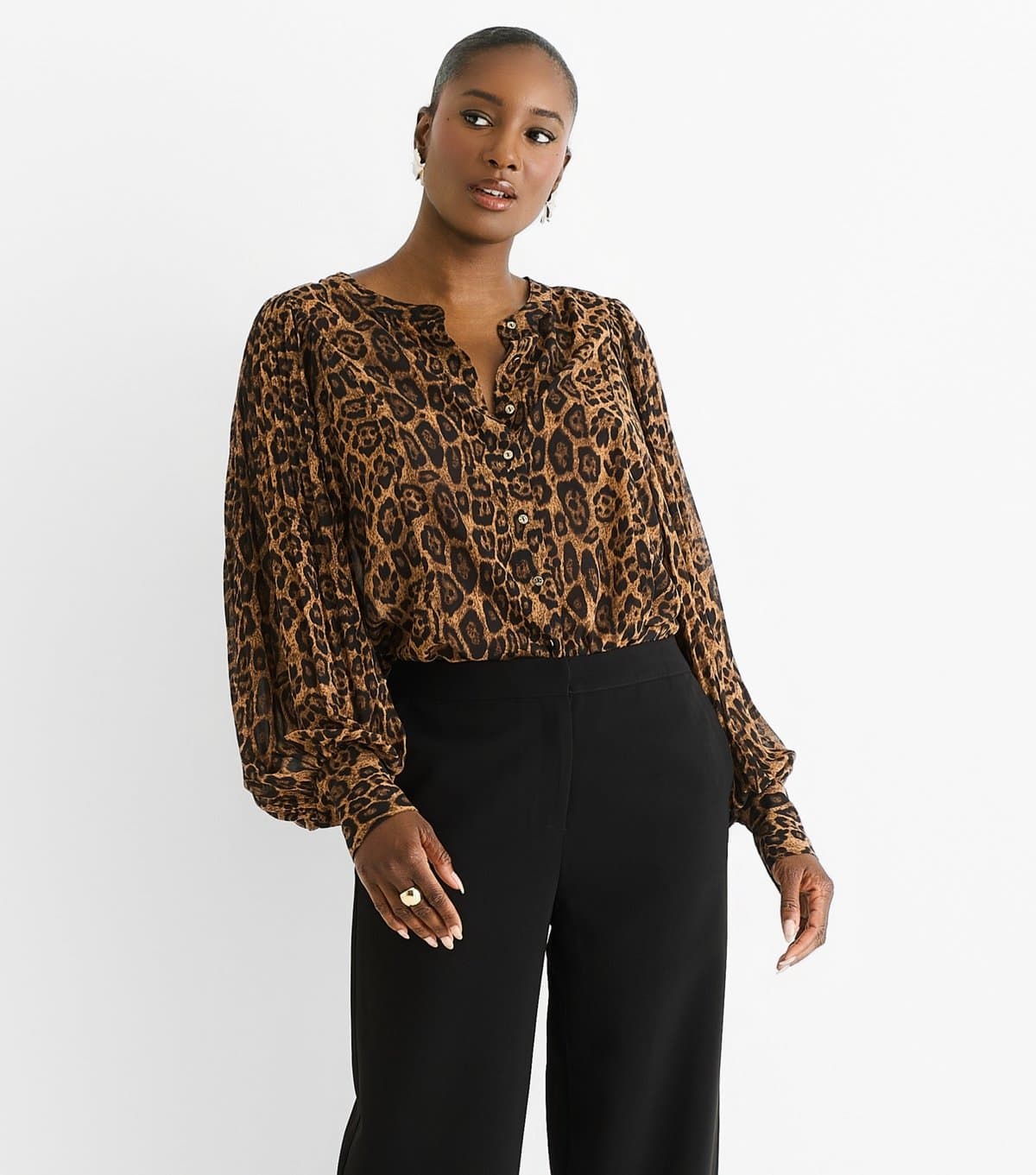 Gini London Women's Brown Leopard Print Chiffon Blouse Gini London New Look