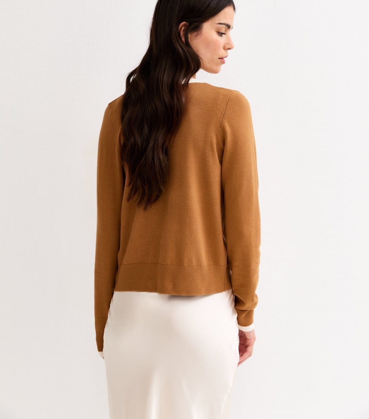 New Look Women's Brown Trimmed Crew Neck Knit Cardigan New Look - 4