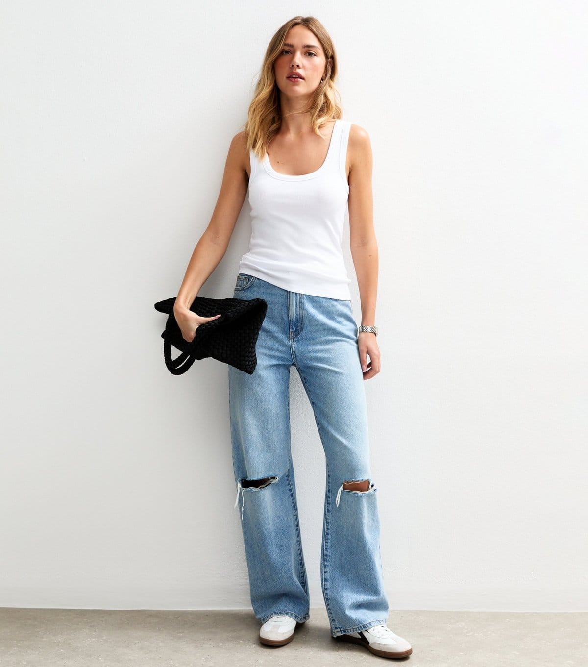 New Look Women's White Wide Strap Scoop Neck Ribbed Vest New Look - 4