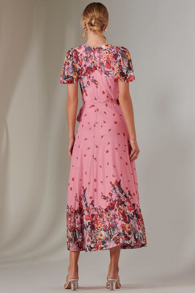 Jolie Moi Jolie Moi Women's Mirror Print Mesh Wrap Maxi Dress in Pink - 2