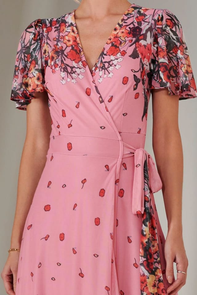 Jolie Moi Jolie Moi Women's Mirror Print Mesh Wrap Maxi Dress in Pink - 3