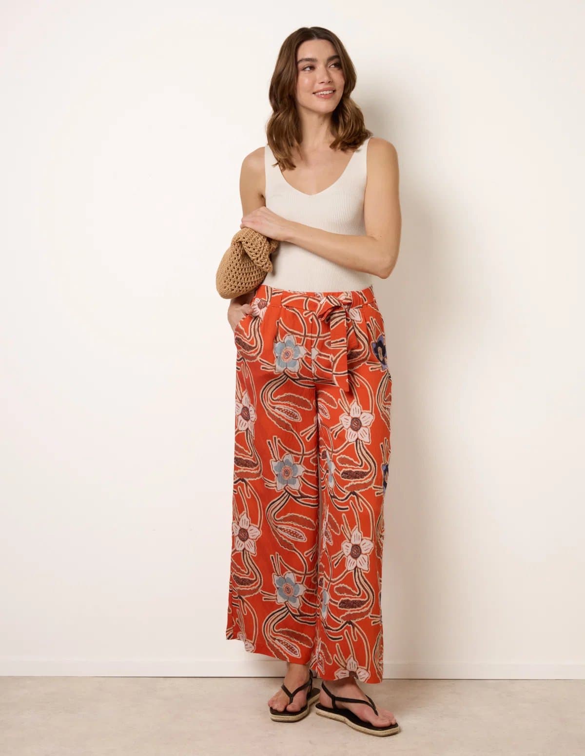 Blue Vanilla Paper Bag Tie Waist Wide Leg Trousers