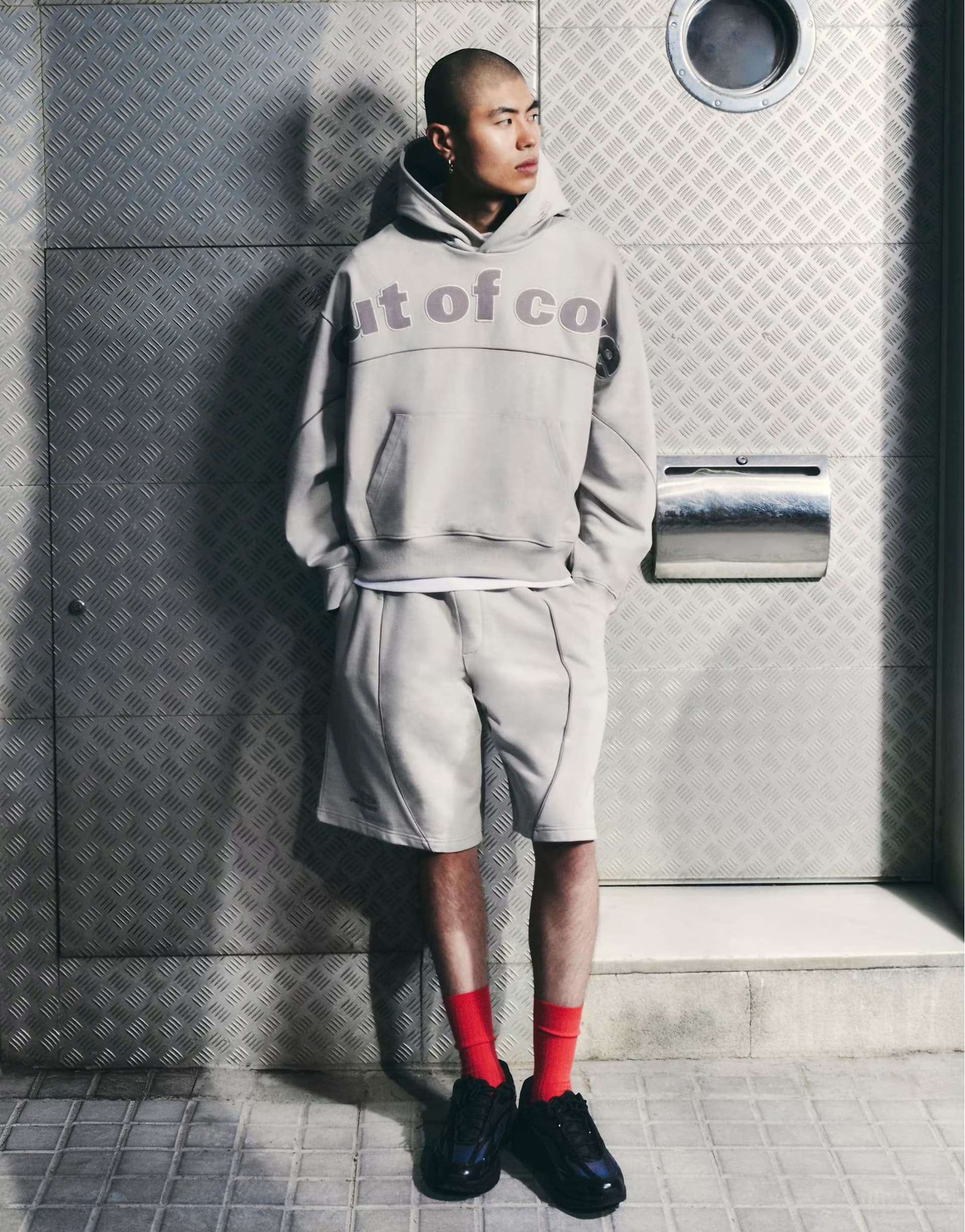 ASOS Bershka Hooded print sweatshirt in beige