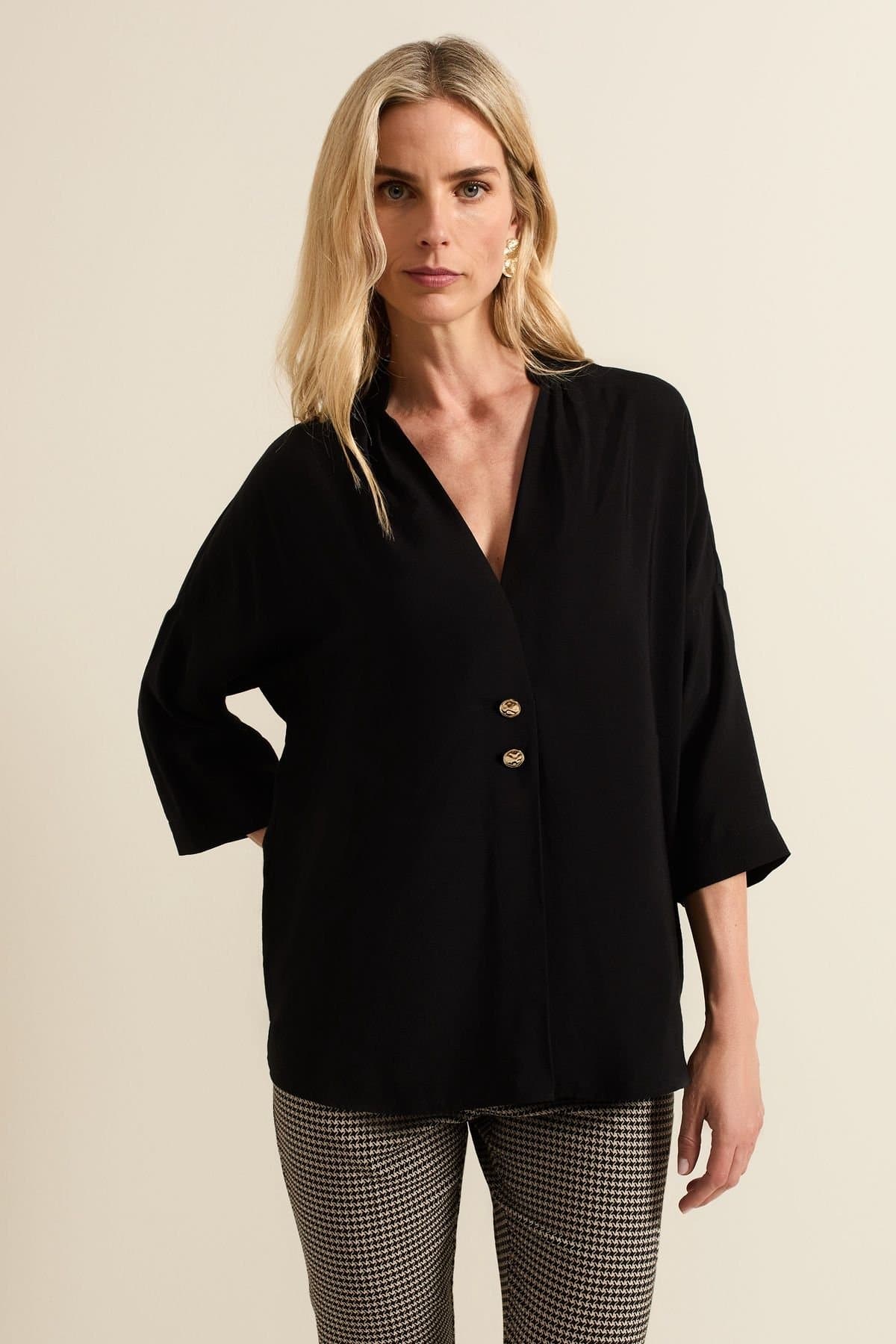 Phase Eight Phase Eight Black Button Detail Shirt for Women