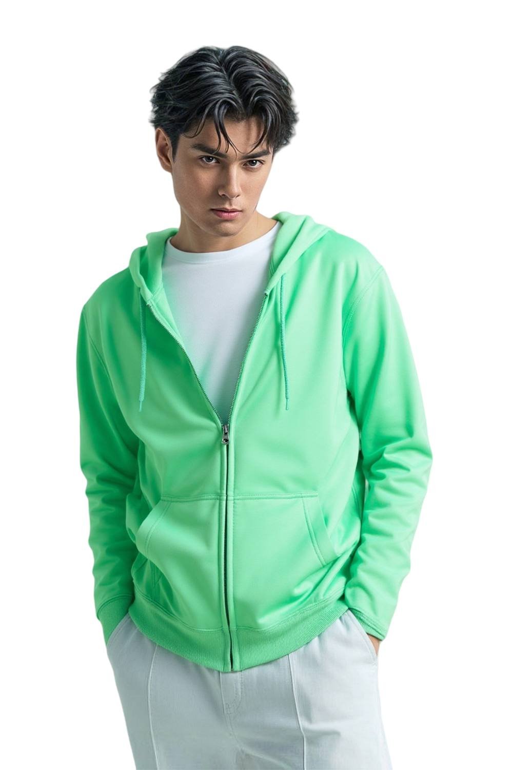 SweetLook SweetLook Men's Plain Full Zip Up Polyester Hoodies for Men Uk in Bright Green - 3