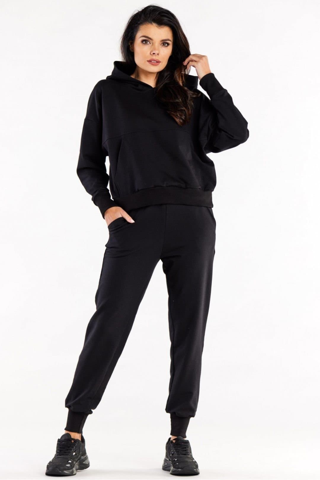 Love Lace Love Lace Women's Straight Sweatpants with Elastic Waist Rib Cuffs in Black