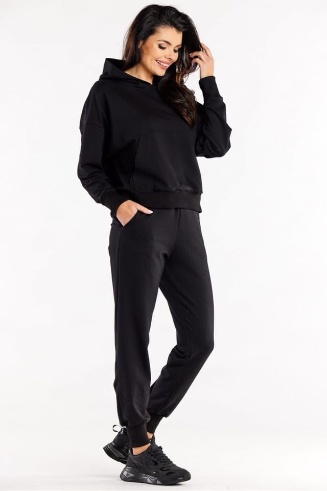 Love Lace Love Lace Women's Straight Sweatpants with Elastic Waist Rib Cuffs in Black - 2