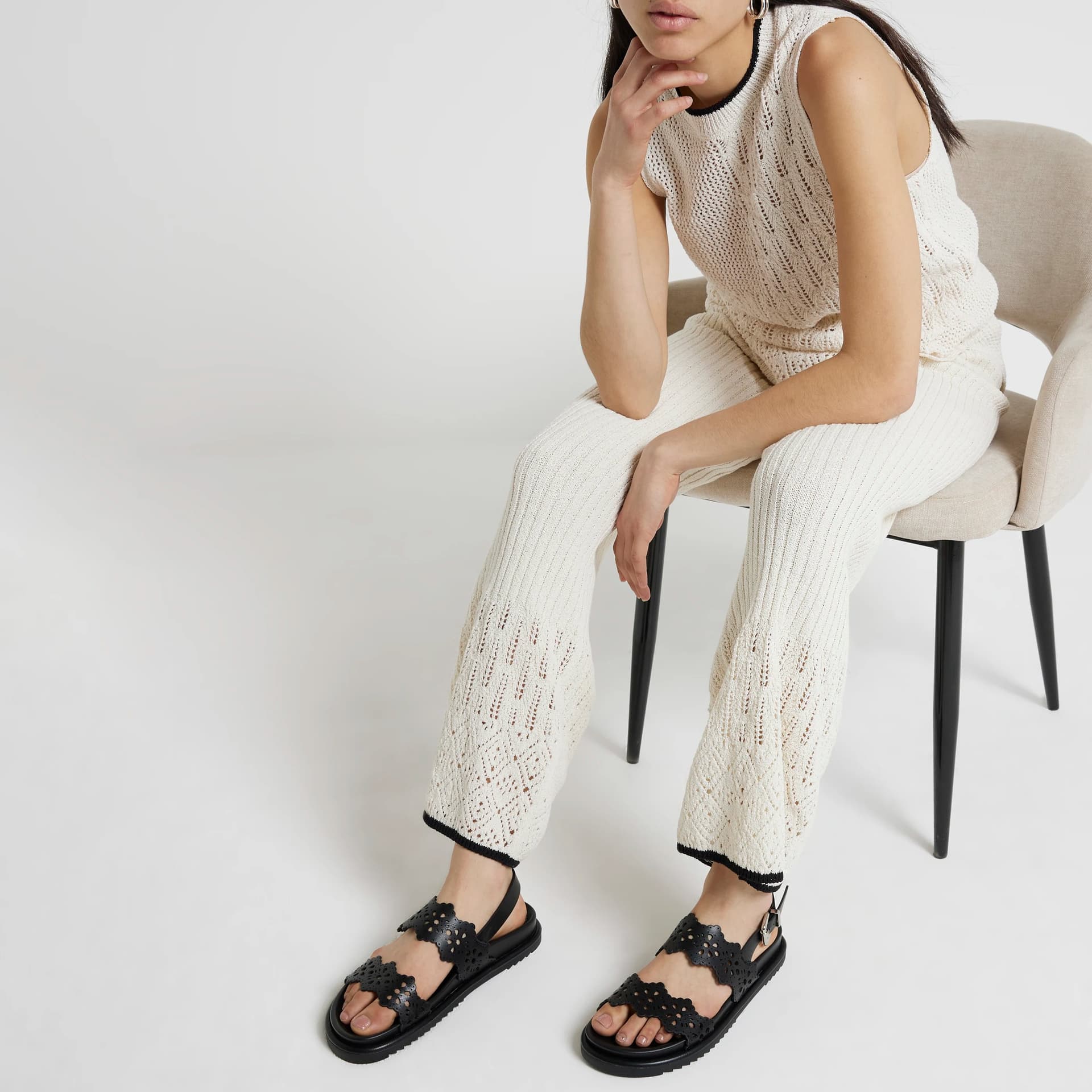 River Island River Island Womens Black Laser Cut Chunky Sandals