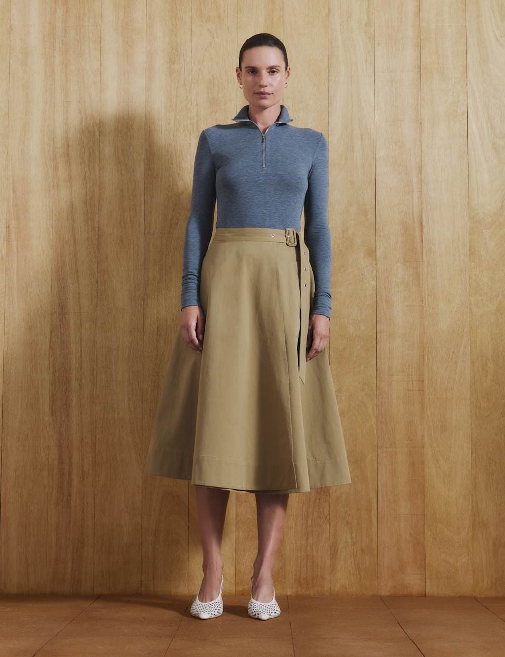 Marks & Spencer M&S Pure Cotton Buckle Detail Midi Wrap Skirt Wheat