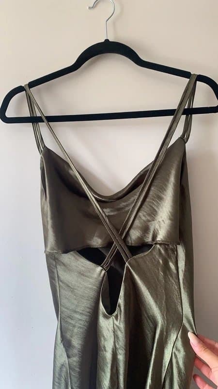 ASOS ASOS khaki satin mini dress with cross back and cowl neck