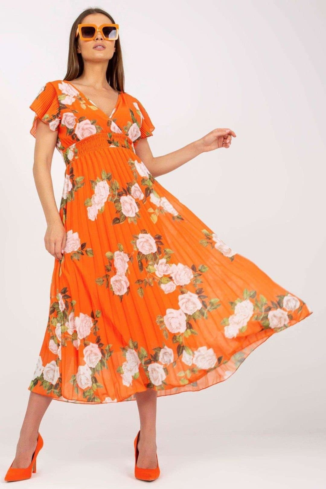 Love Lace Love Lace Women's Summer Frill Sleeve A Line Dress in Orange