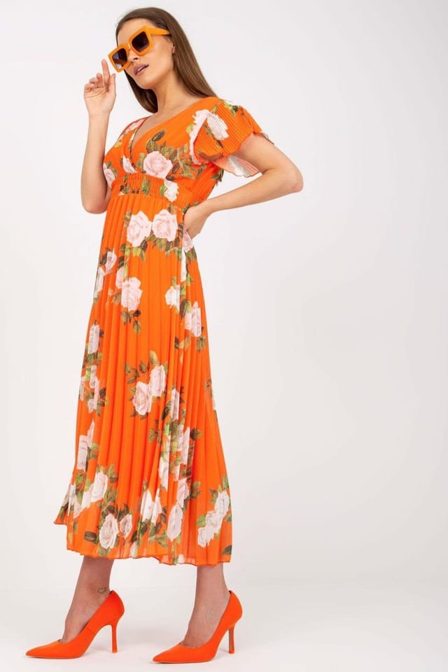 Love Lace Love Lace Women's Summer Frill Sleeve A Line Dress in Orange - 2