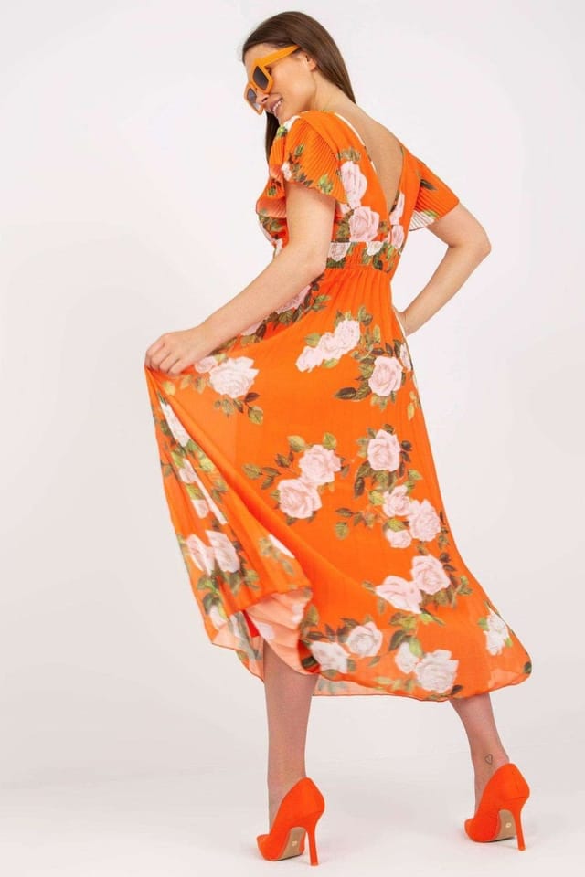 Love Lace Love Lace Women's Summer Frill Sleeve A Line Dress in Orange - 3