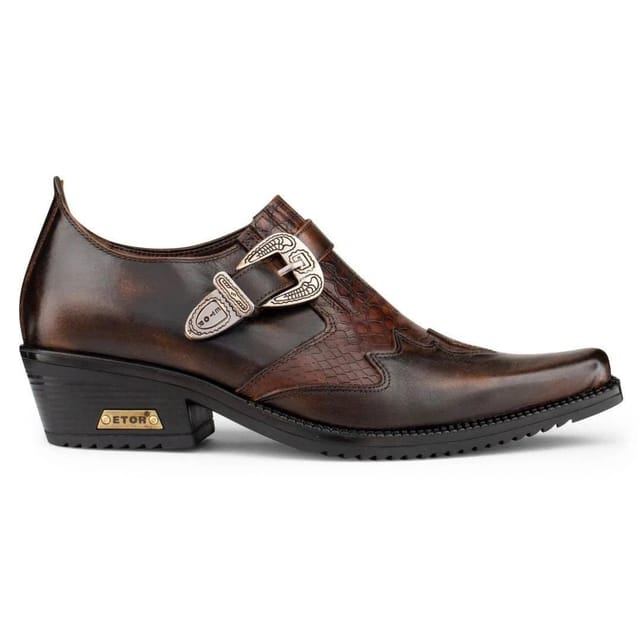 Etor Etor Men's Real Leather Snake Western Cowboy Shoes in Brown - 2
