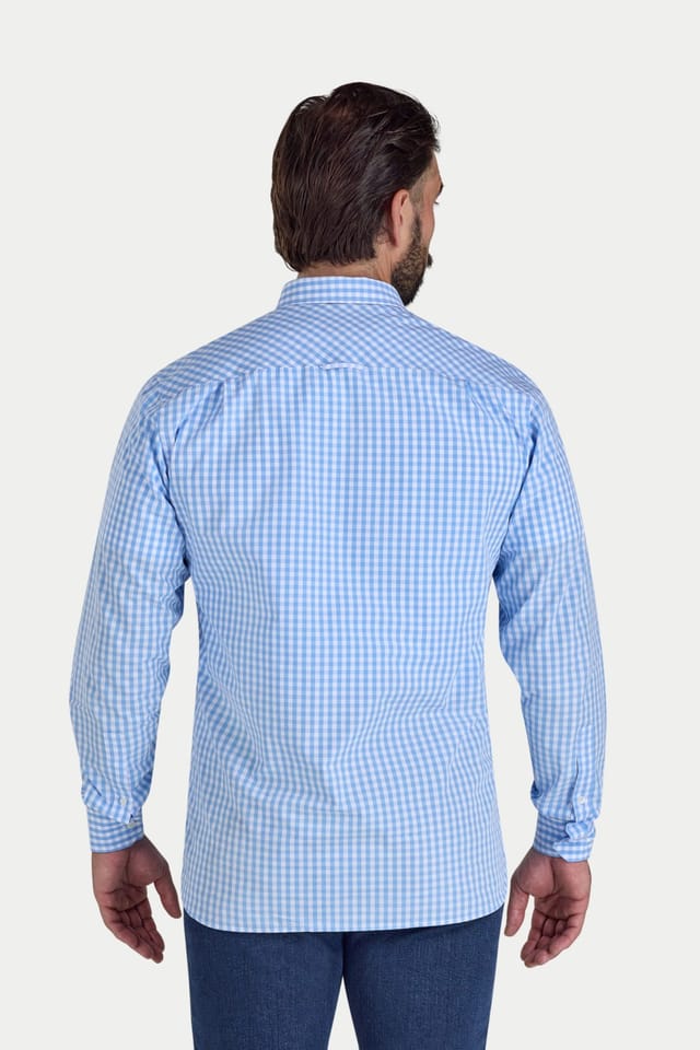 raging bull Raging Bull Men's Long Sleeve Classic Gingham Shirt in Light Blue - 2