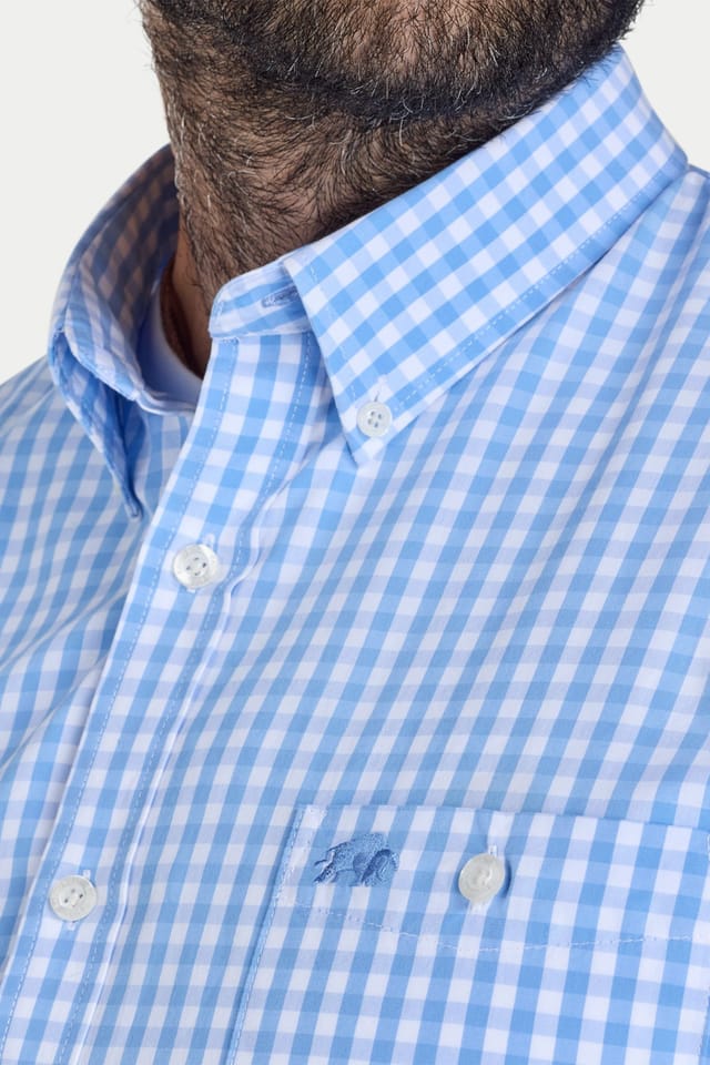raging bull Raging Bull Men's Long Sleeve Classic Gingham Shirt in Light Blue - 3