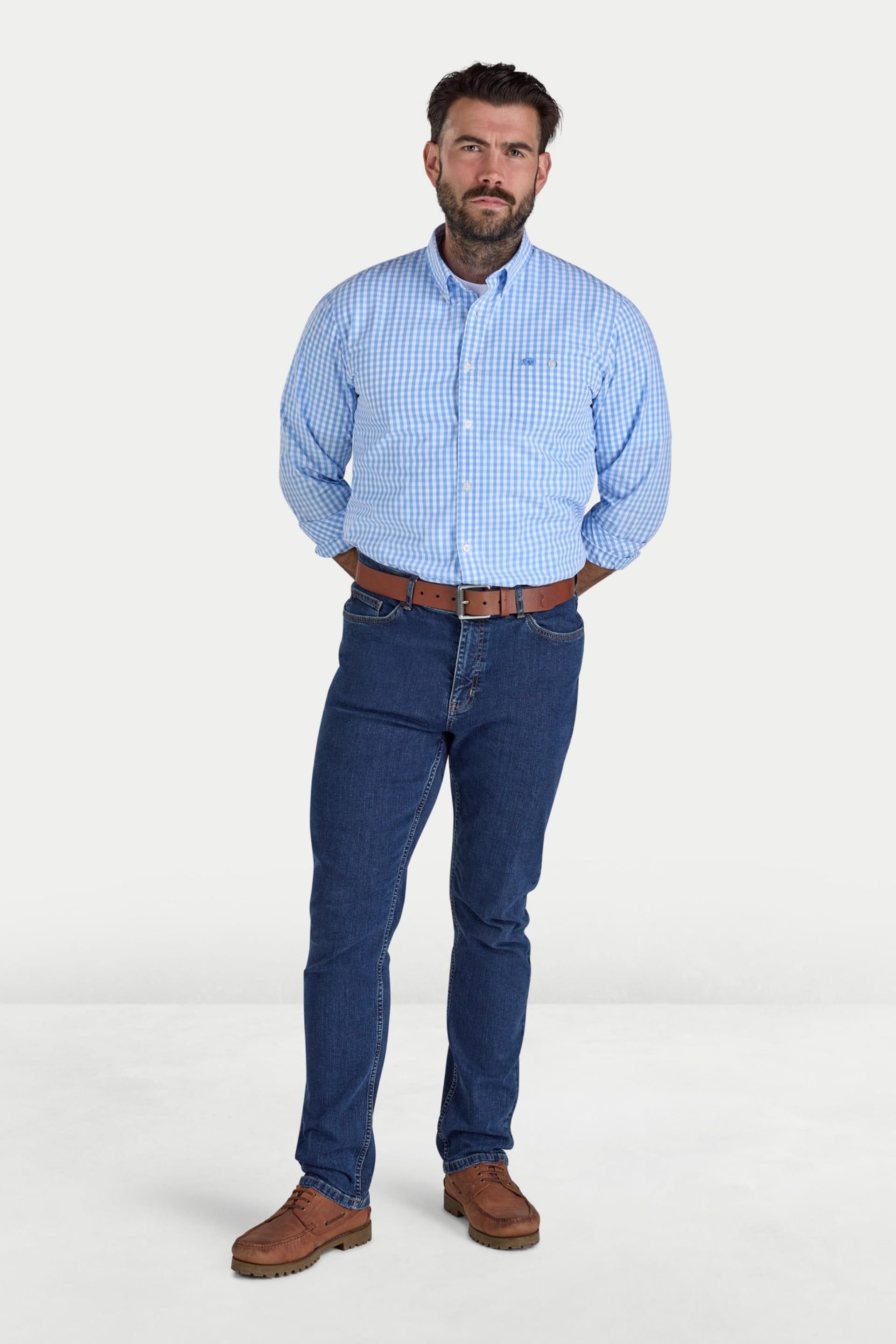 raging bull Raging Bull Men's Long Sleeve Classic Gingham Shirt in Light Blue - 4