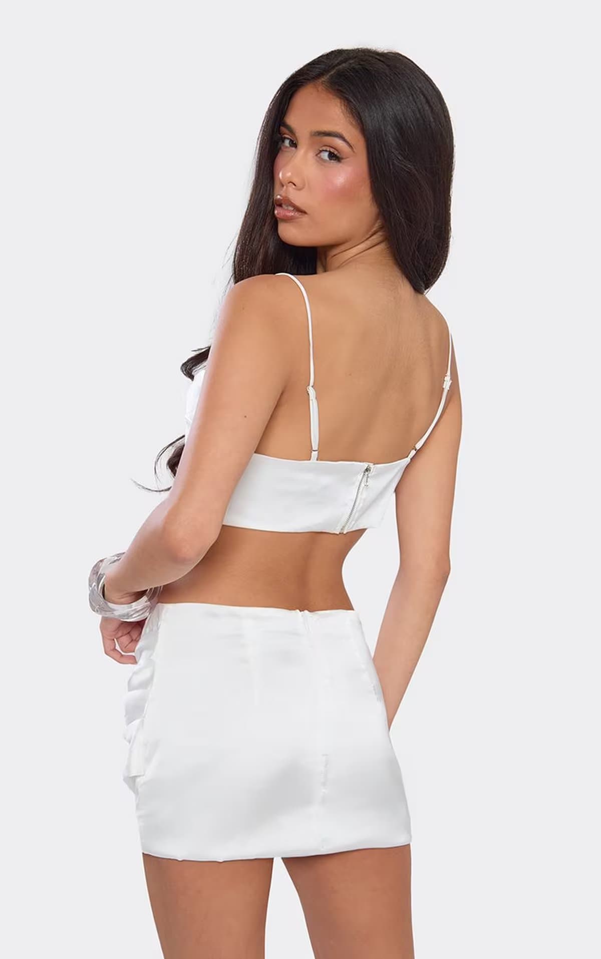 EGO Low Rise Drape Mini Skirt In White Satin, Women's Size UK 6