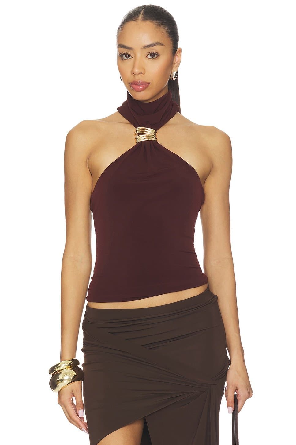 revolve Revolve Halter Crop Top in Chocolate Brown