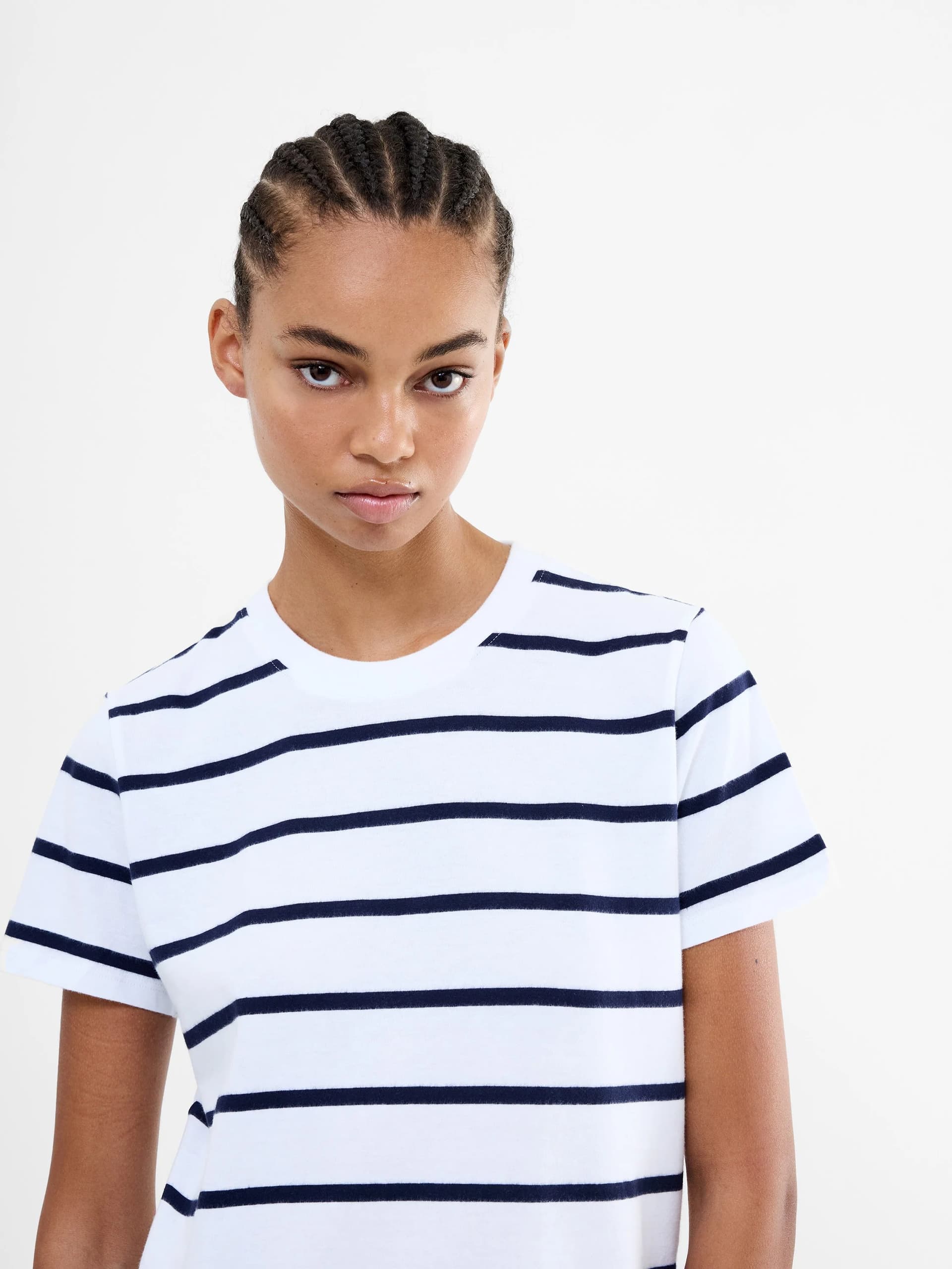 French Connection Monochrome Stripe Peached T-Shirt Winter White/Midnight