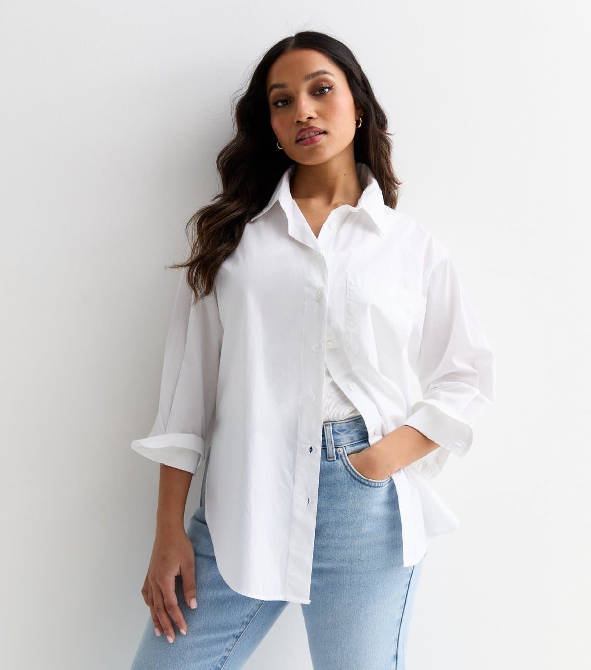 New Look New Look White Poplin Long Sleeve Shirt for Women