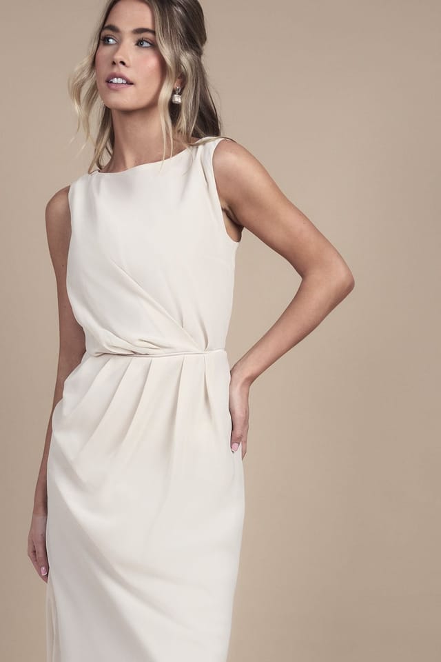 Coast Coast Women's Teen Bridesmaid Ruched Detail Satin Maxi Bridesmaid Dress in Champagne - 2