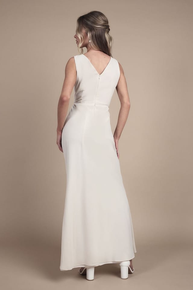 Coast Coast Women's Teen Bridesmaid Ruched Detail Satin Maxi Bridesmaid Dress in Champagne - 3