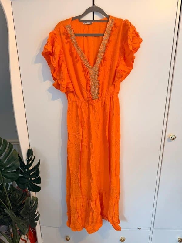 unbranded Ladies Orange Maxi Dress Size 12-14