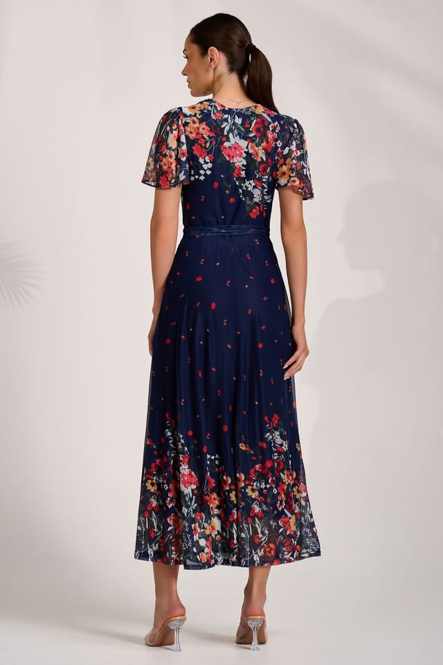 Jolie Moi Jolie Moi Women's Floral Mirror Mesh Wrap Maxi Dress - 2