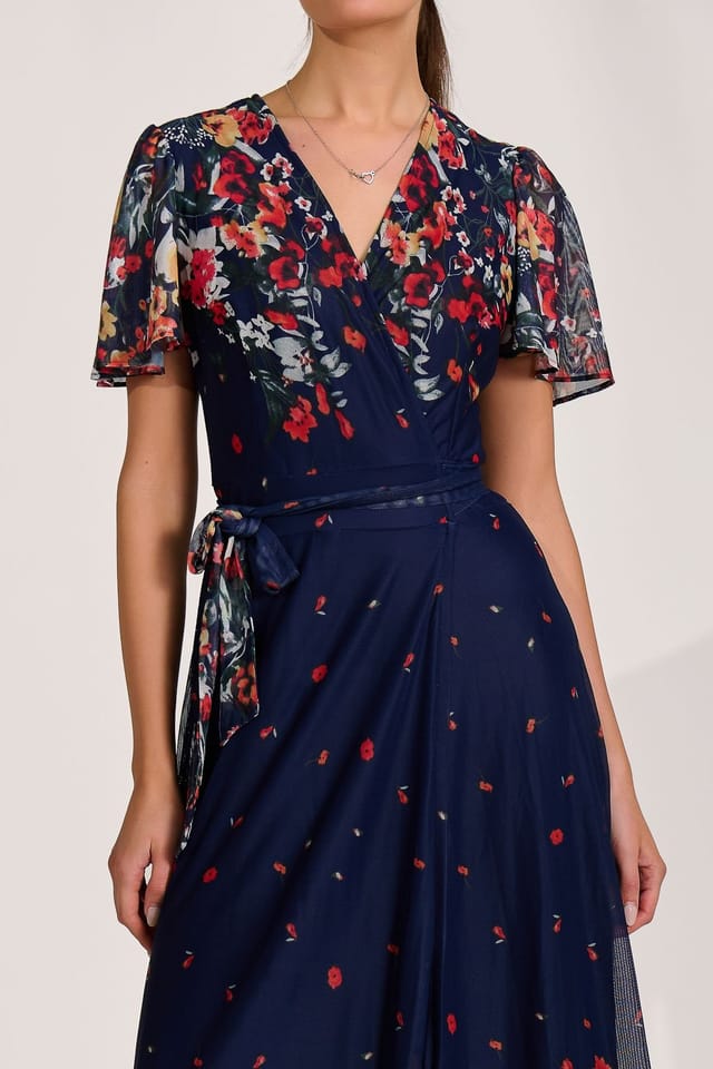 Jolie Moi Jolie Moi Women's Floral Mirror Mesh Wrap Maxi Dress - 3