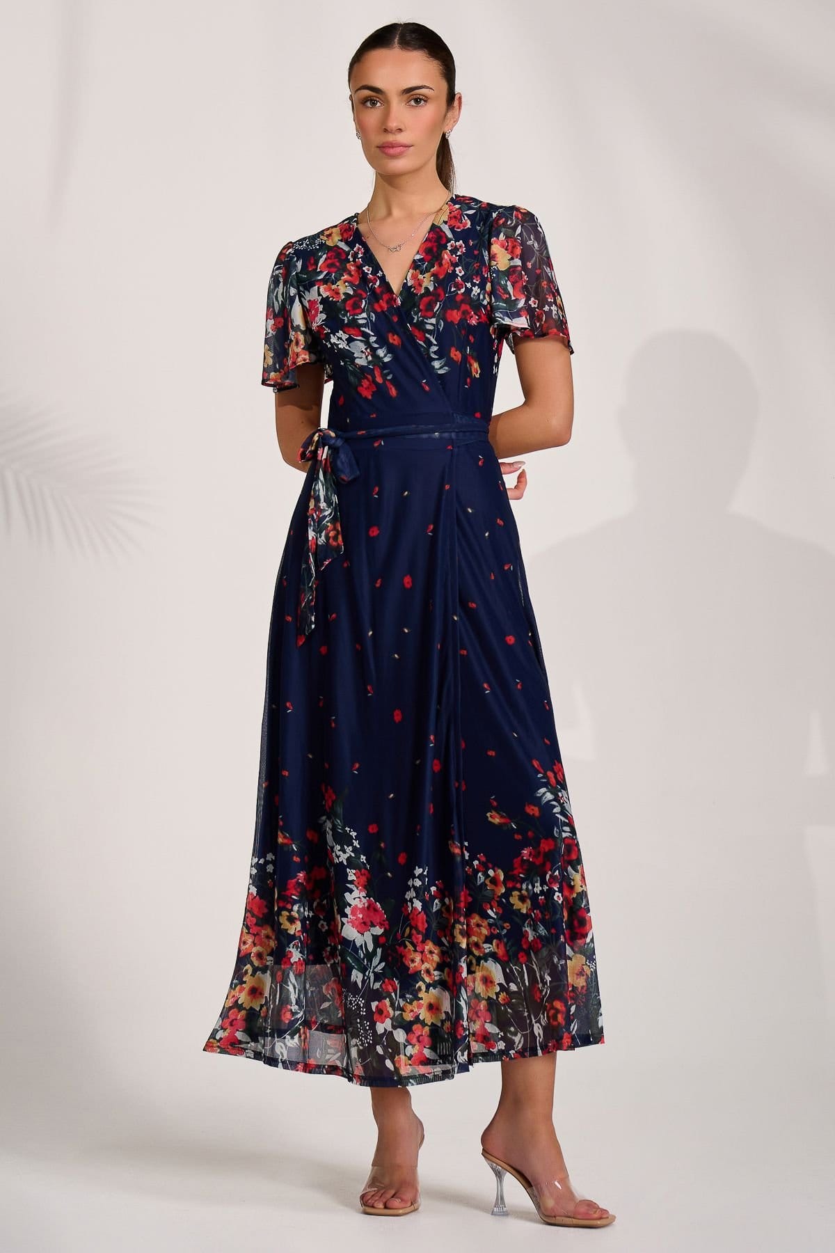Jolie Moi Jolie Moi Women's Floral Mirror Mesh Wrap Maxi Dress - 4