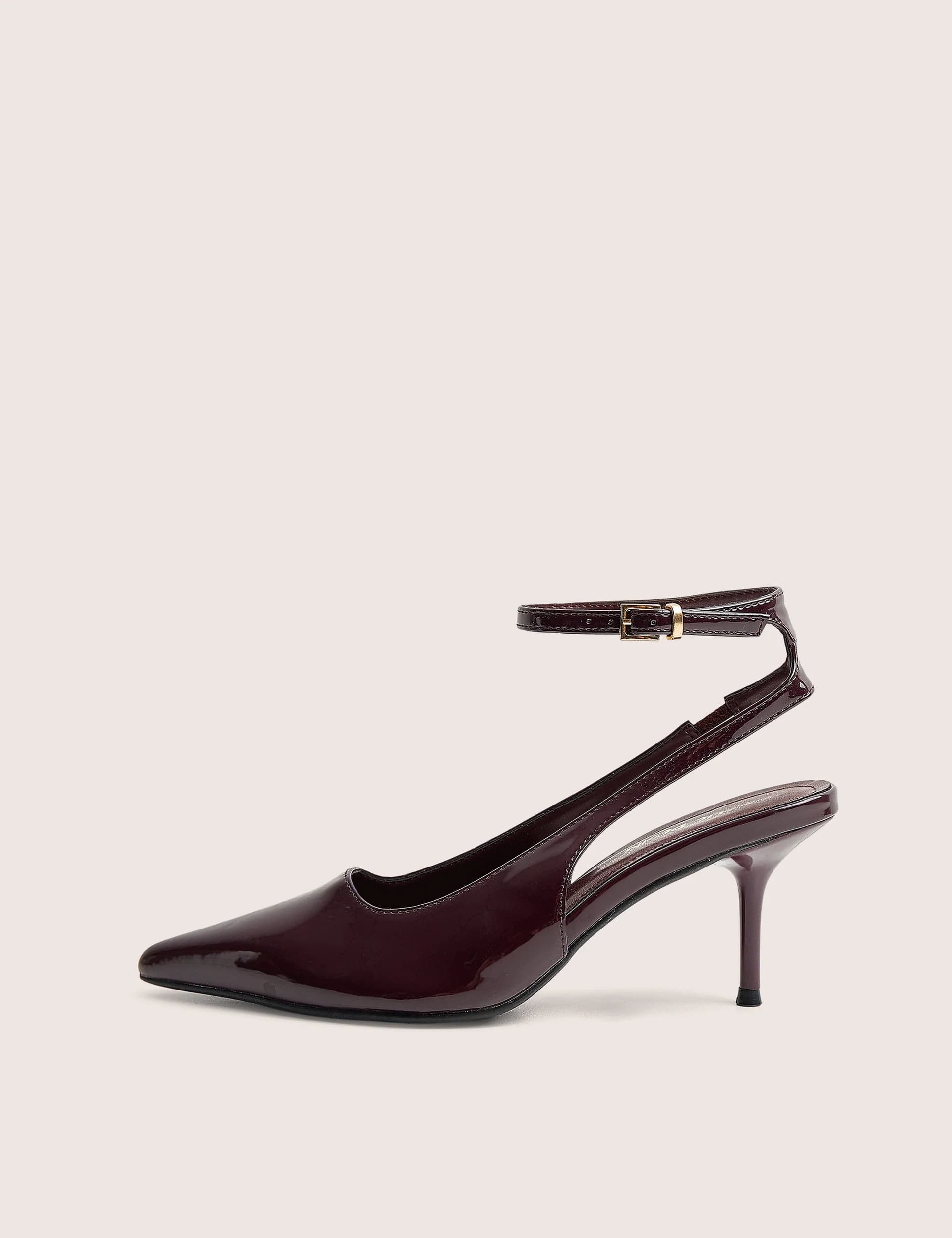 Public Desire Louis Burgundy Patent Ankle Strap Court Mid Heel