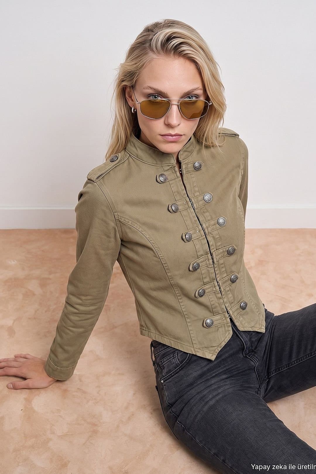 Dilvin Dilvin Women's Military-Style Cotton Jacket in Khaki