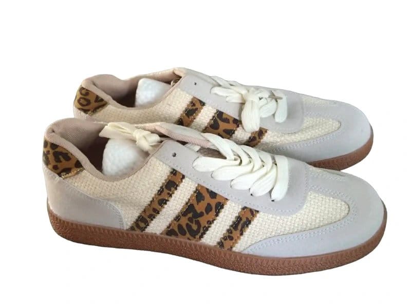 unbranded Beige & Leopard Print Trainers Casual Lace Up UK 8 EU 42 - 1