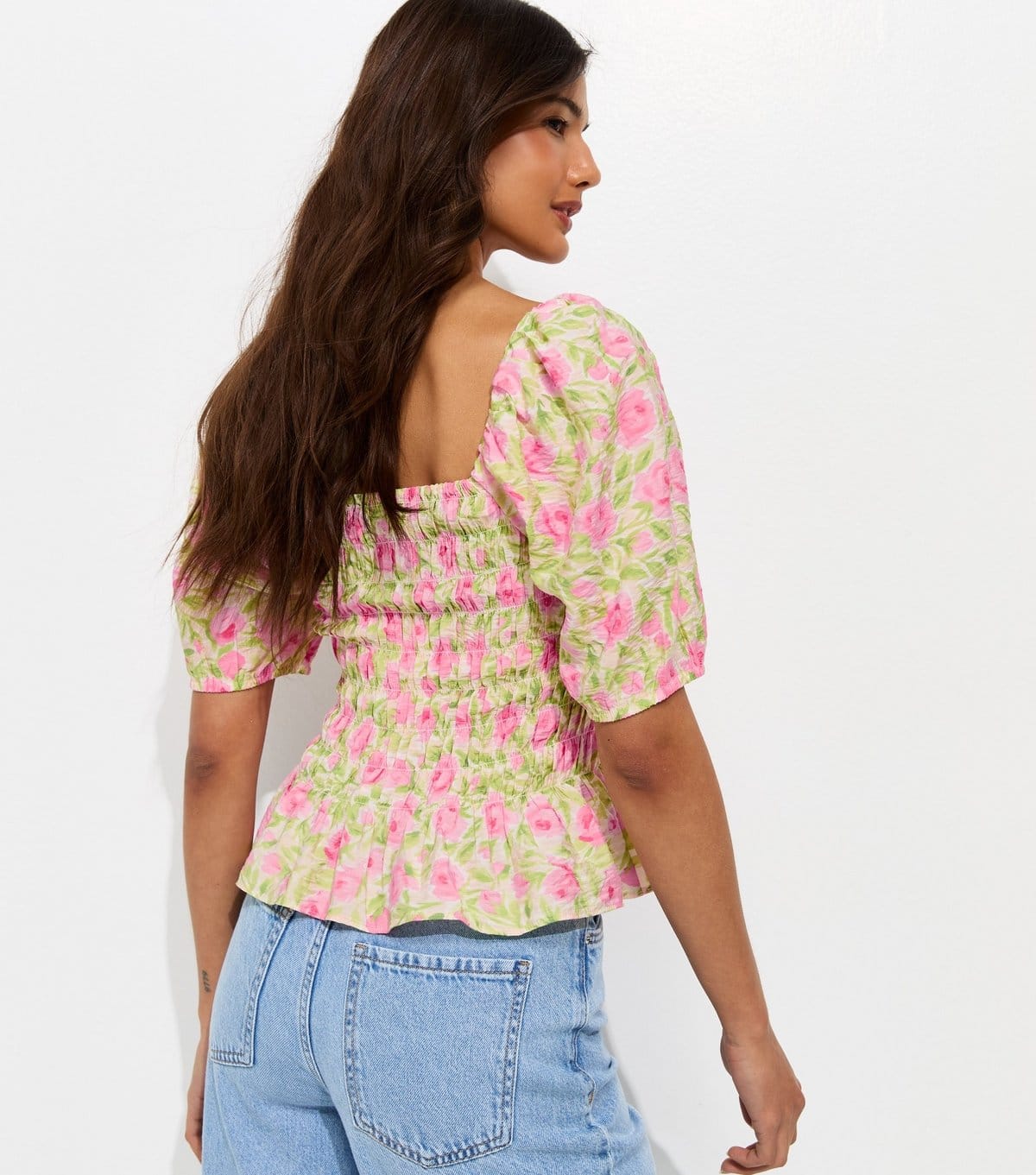 New Look Women's Pink Rose Print Shirred Puff Sleeve Top New Look - 4