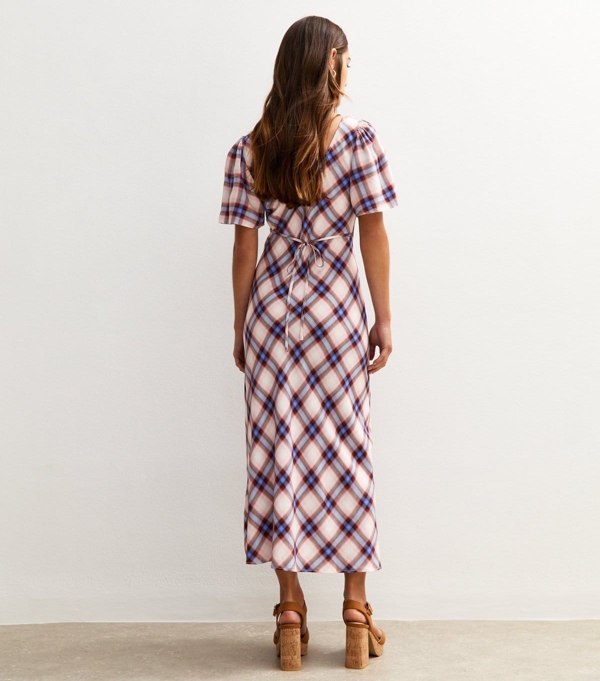 New Look Women's Petite Off White Checked Lace Trim Midi Dress New Look - 4